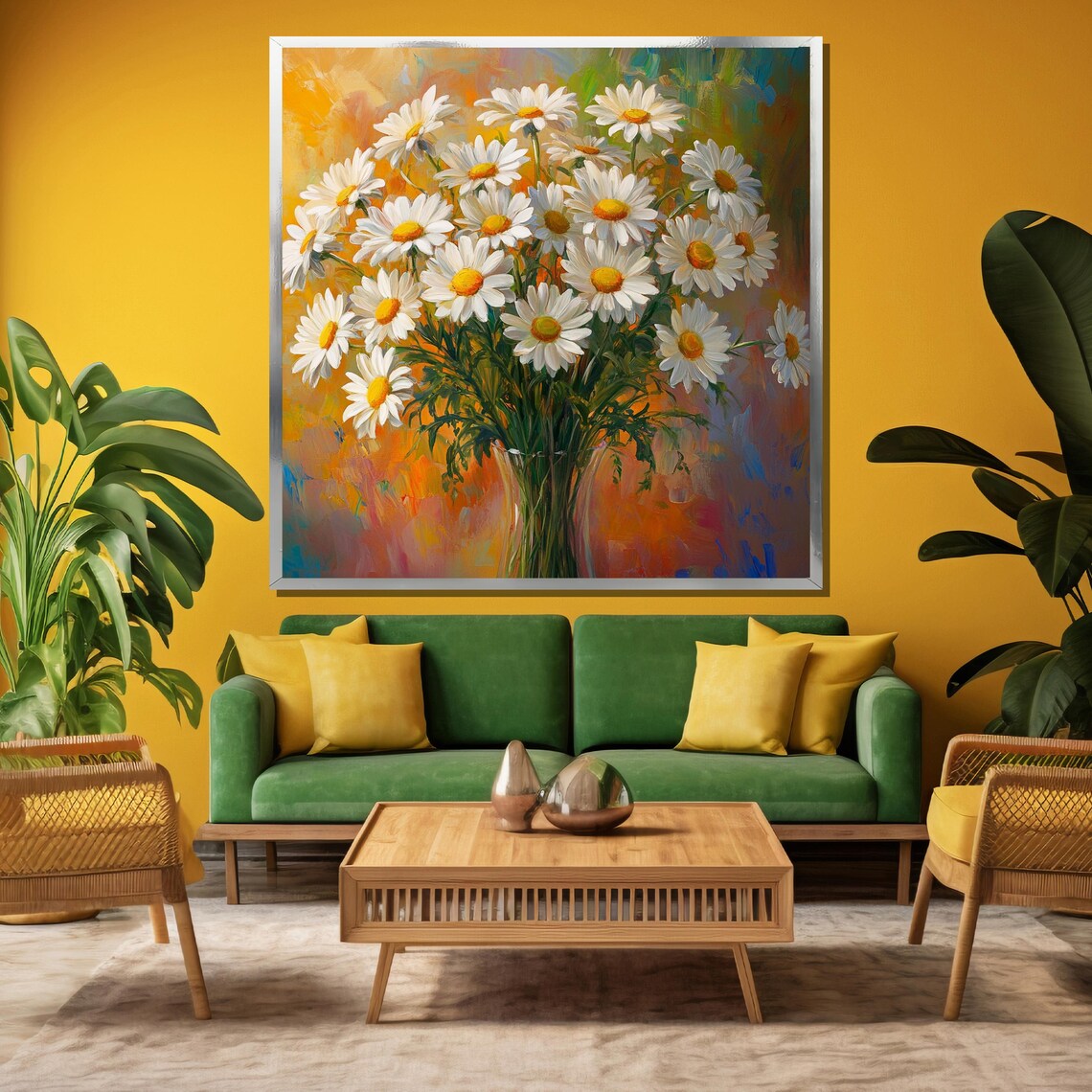 White Daisies Bouquet On Orange Abstract Floral Garden Poster - Image 3