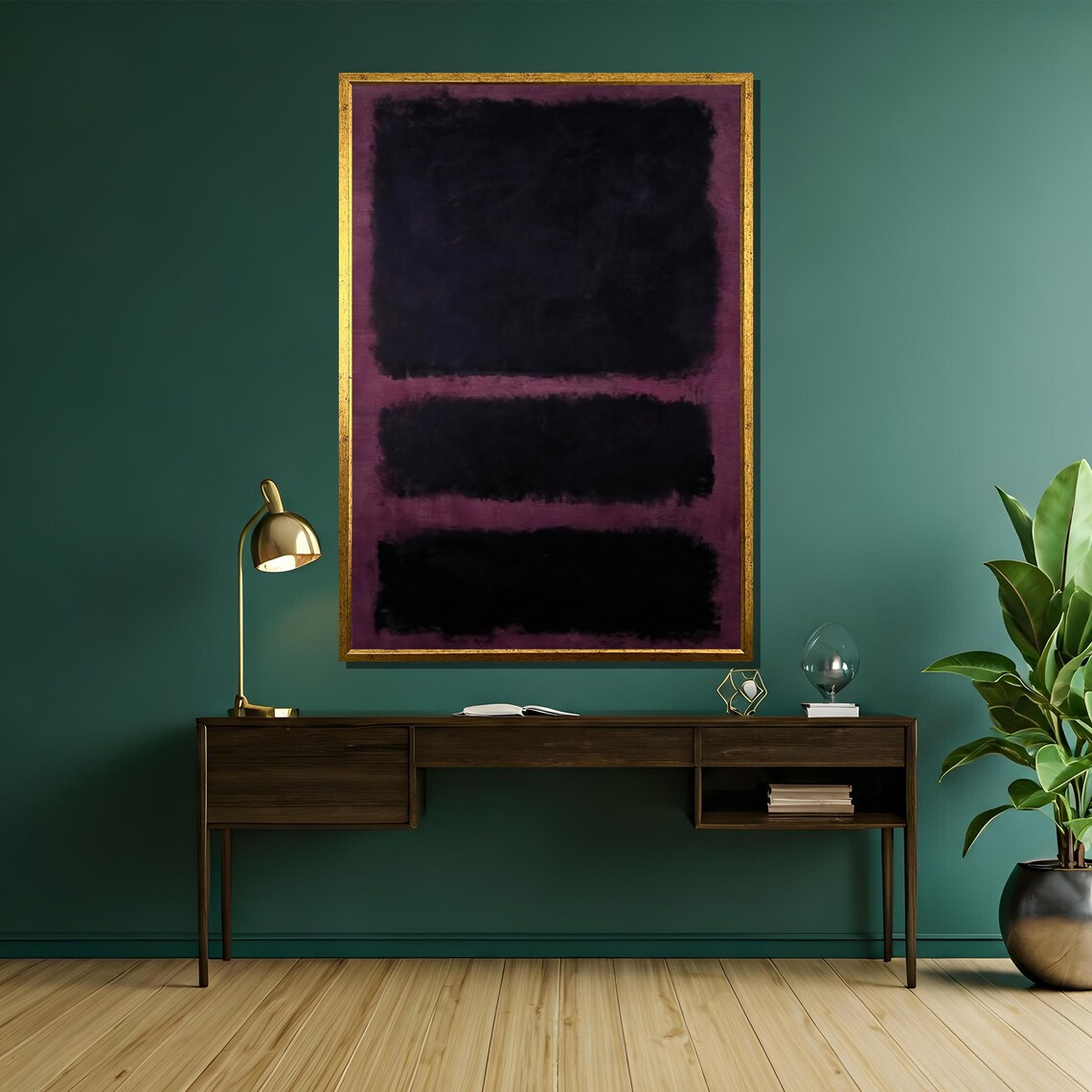 Rothko-Style Dark Plum Black Banded Color-Field Abstract Poster - Image 5