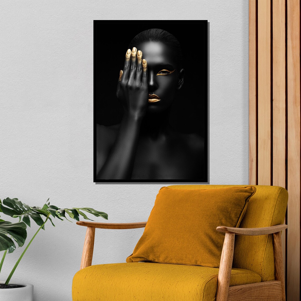 Minimalist Black Woman Portrait With Golden Accents Art Poster - Image 4