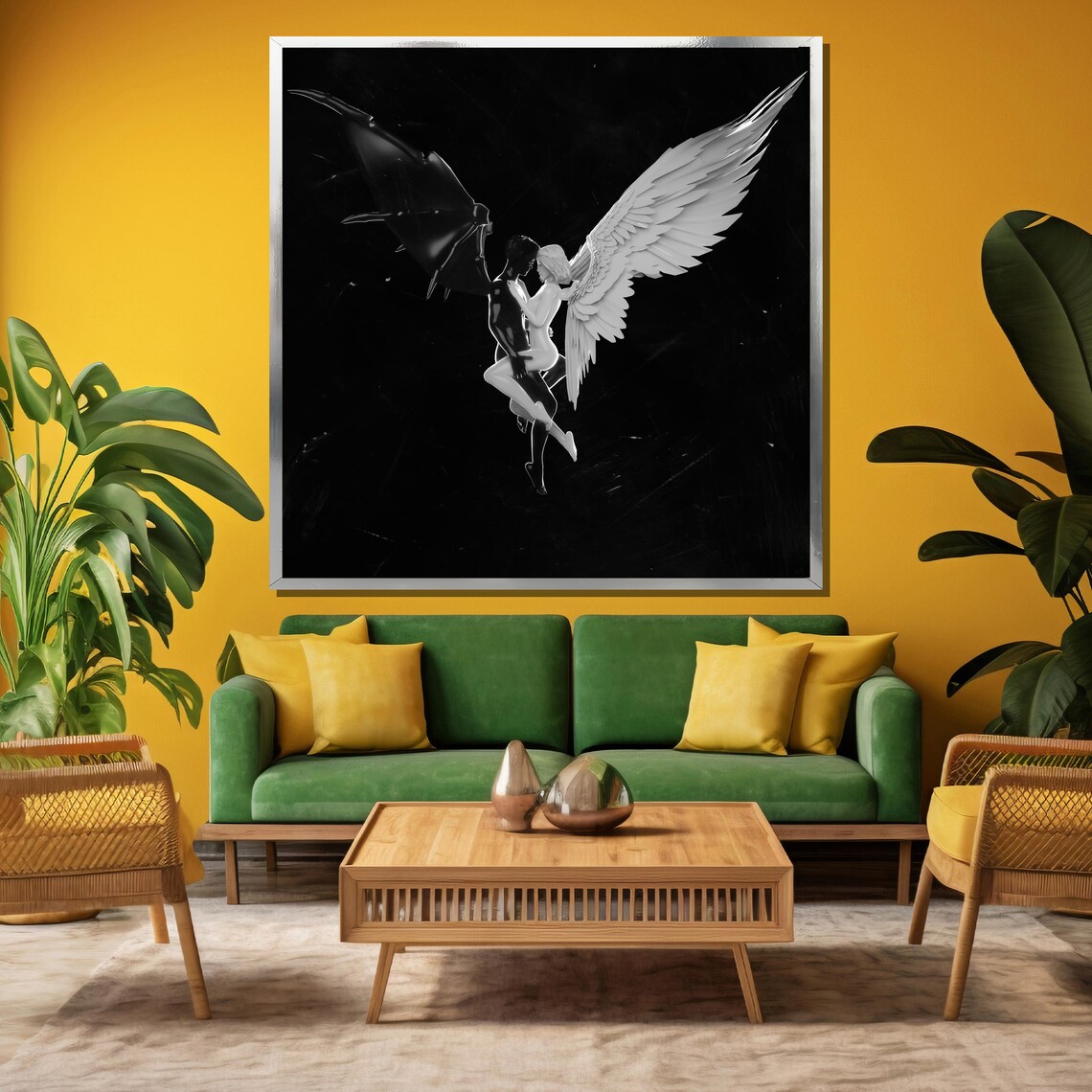 Angel and Demon Embrace, Black and White Art Print - Image 3