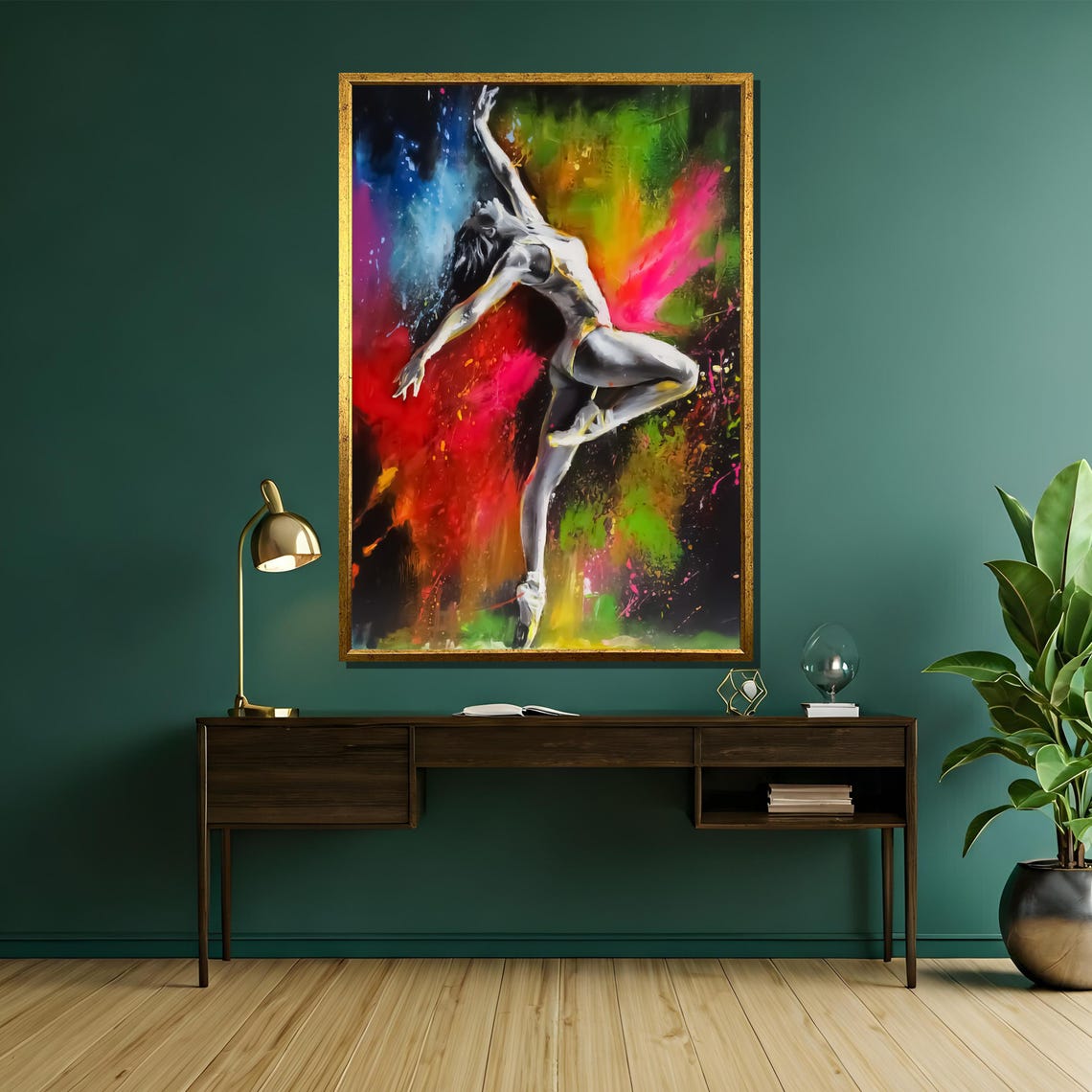 Leaping Dancer in Vivid Neon Color Splash Abstract Ballet Art Poster - Image 5
