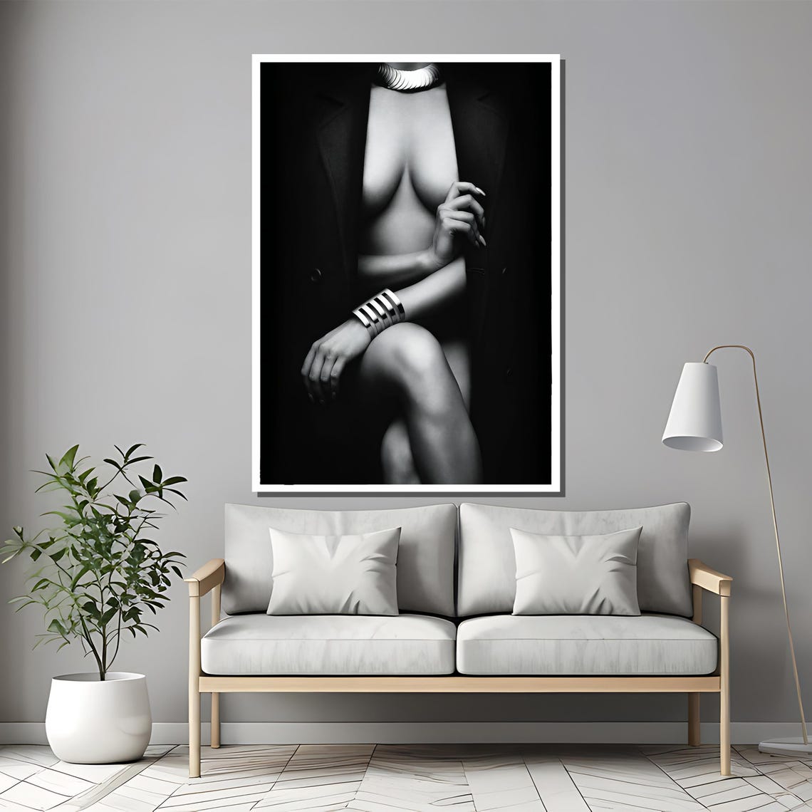 Bold Black And White Sensual Painting Elegant Nude Art Gift For Sophisticated Wall Decor And Artistic Expression - Image 2