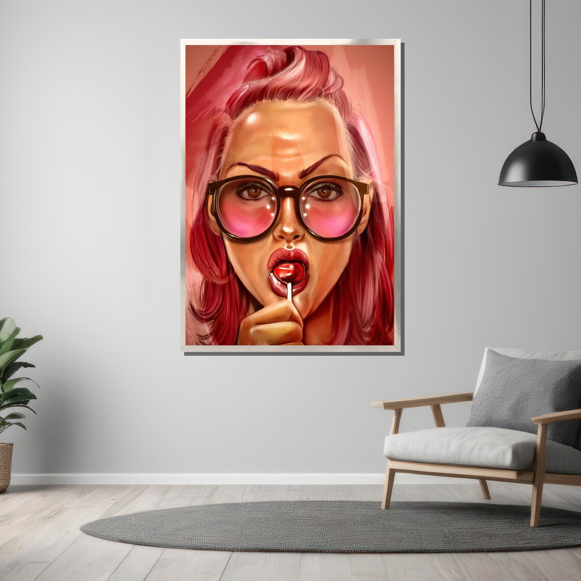 Pink Hair Sunglasses Lollipop Pop Art Woman Beauty Elegant Poster - Image 3