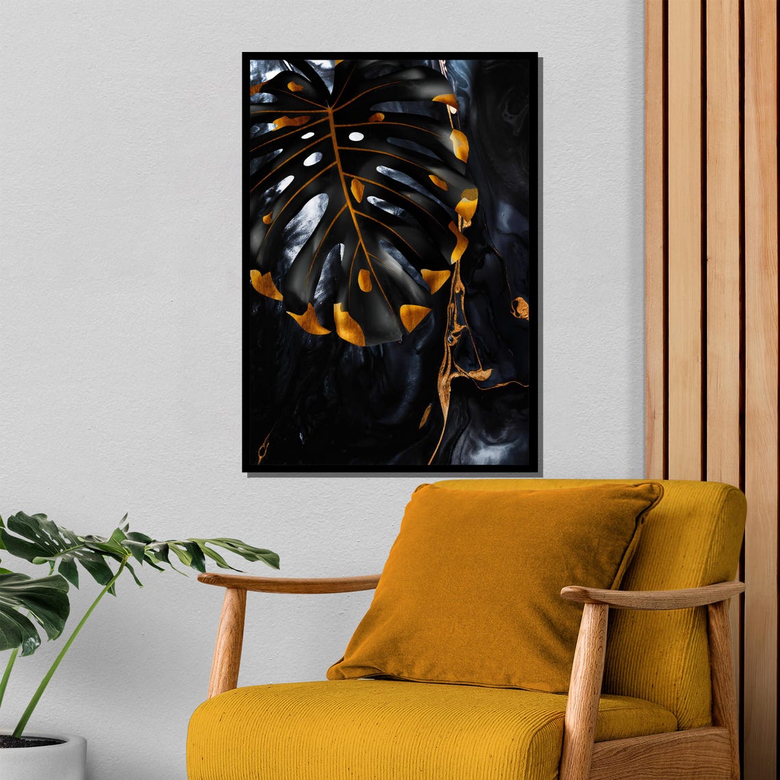 Black And Gold Monstera Leaf Luxury Tropical Botanical Poster - Image 4