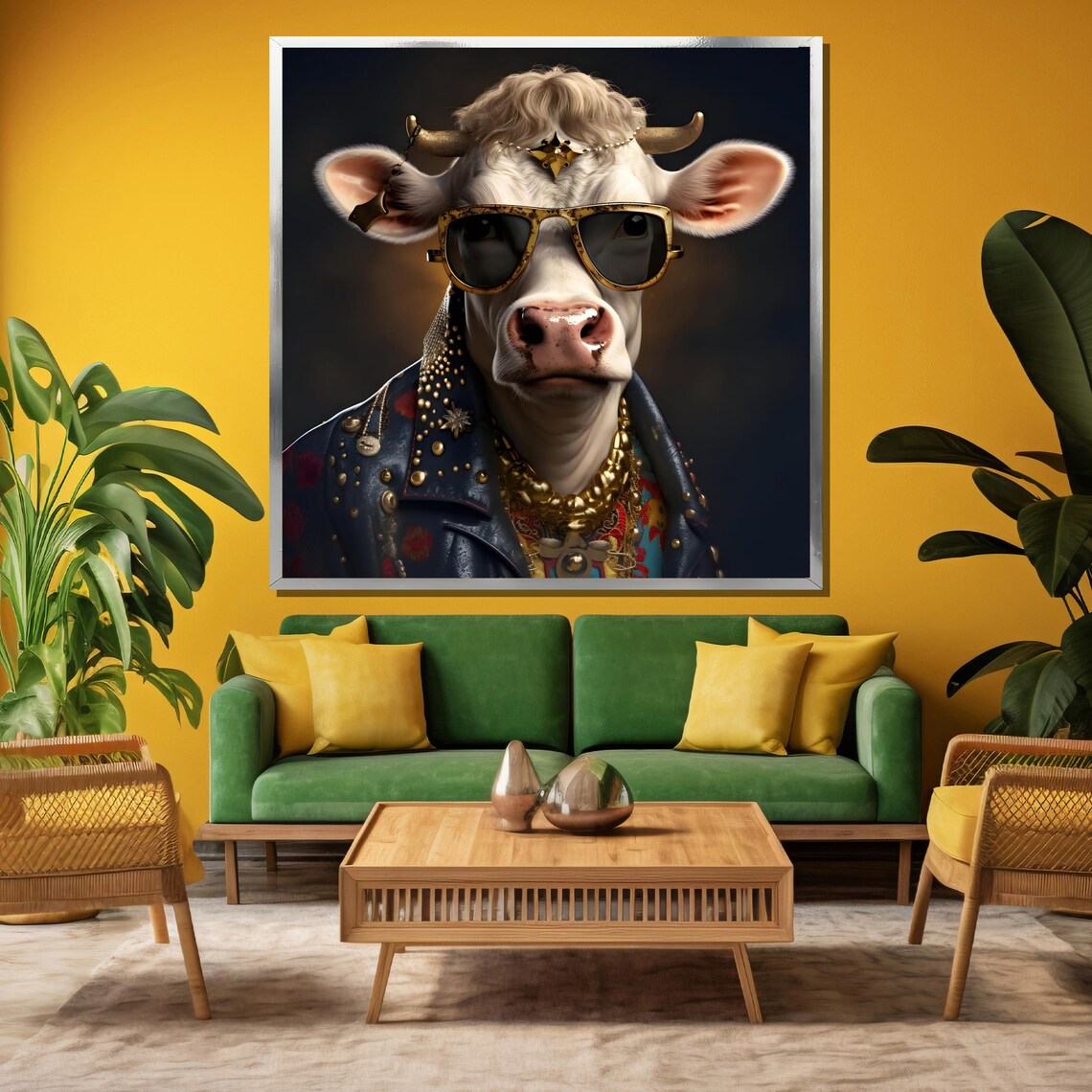 Cow Wearing Sunglasses and Studded Leather Jacket Funny Poster - Image 3