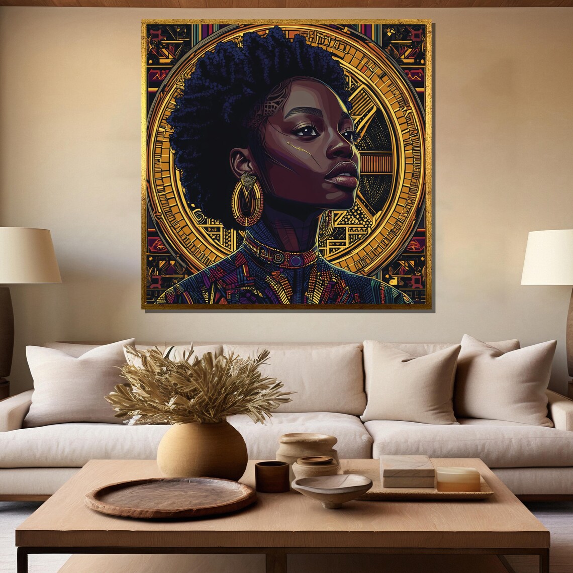 Afrocentric Queen Portrait With Golden Halo Black And Gold Art Poster - Image 5