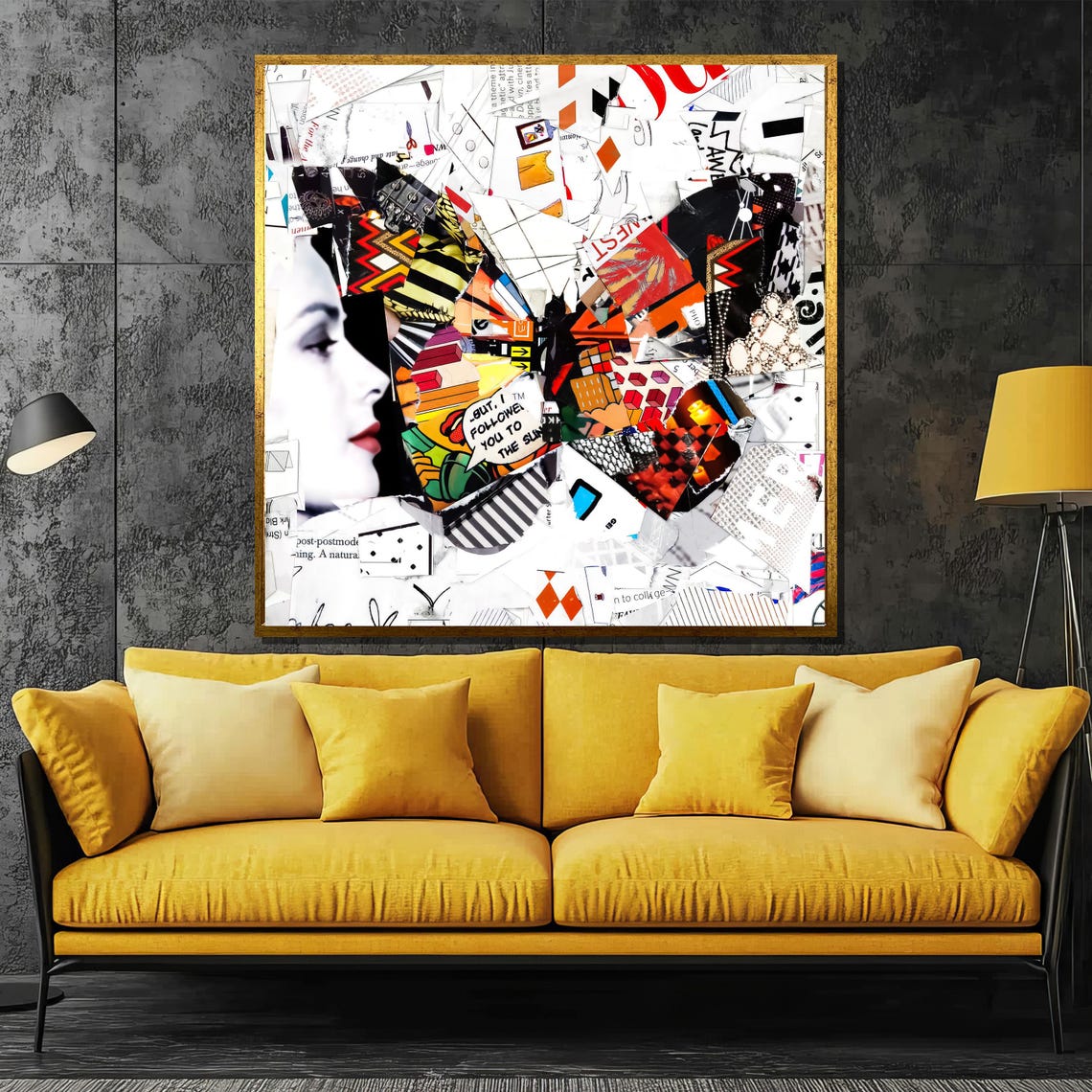 Abstract Butterfly Collage Painting Modern Wall Art For Contemporary Home Decor And Unique Gift Ideas