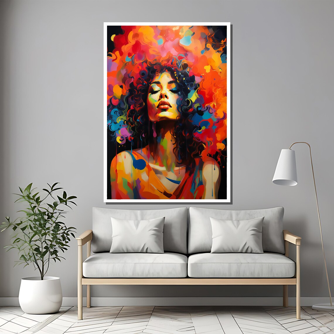 Vibrant Expressionist Woman Face In Fiery Colors Contemporary Poster - Image 2