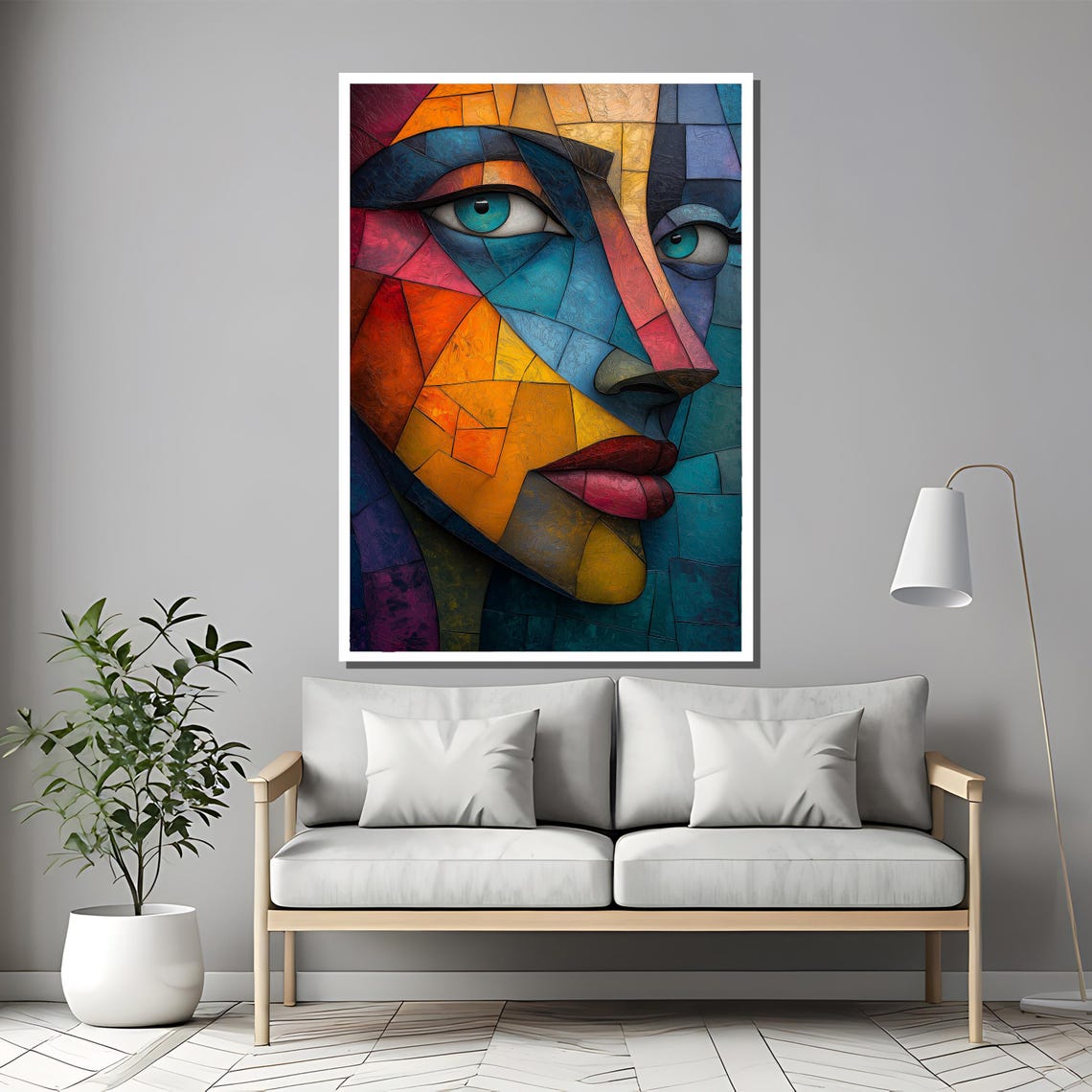 Colorful Geometric Portrait Painting Modern Abstract Art Gift For Vibrant Home Decor And Artistic Expression - Image 2