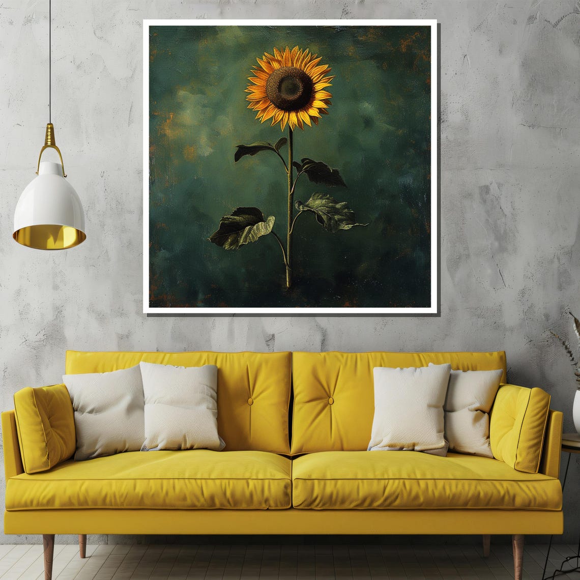 Single Sunflower On Deep Green Vintage Style Botanical Floral Poster - Image 2