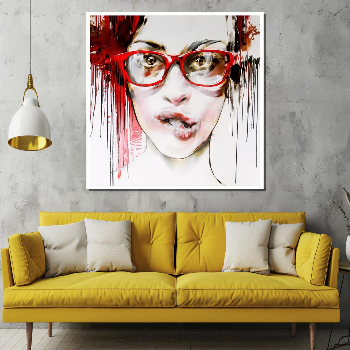 Bold Red Glasses Painting Modern Abstract Portrait Wall Decor Unique Artistic Gift For Contemporary Home Interiors - Image 2