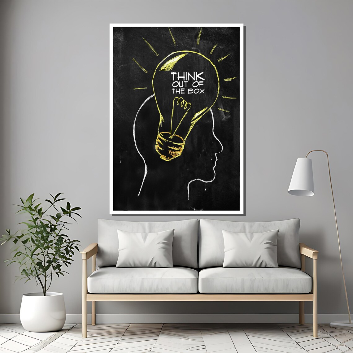 Think Out of the Box Quote with Light Bulb Chalkboard Poster - Image 2