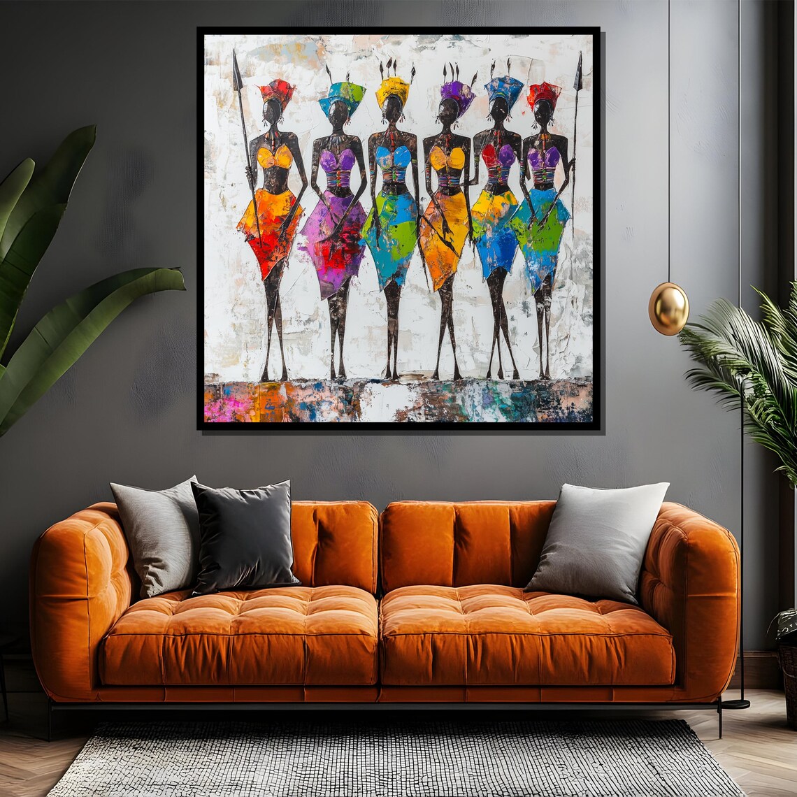 Six African Tribal Women With Spears Colorful Warrior Art Poster - Image 4