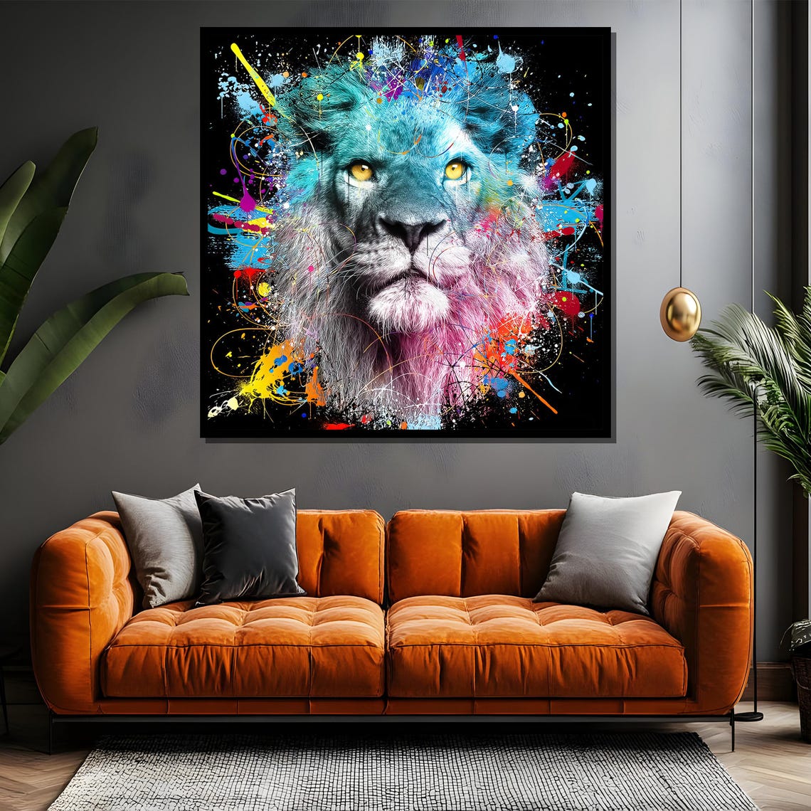 Colorful Lion Portrait With Paint Splatter Wild Animal Poster - Image 4