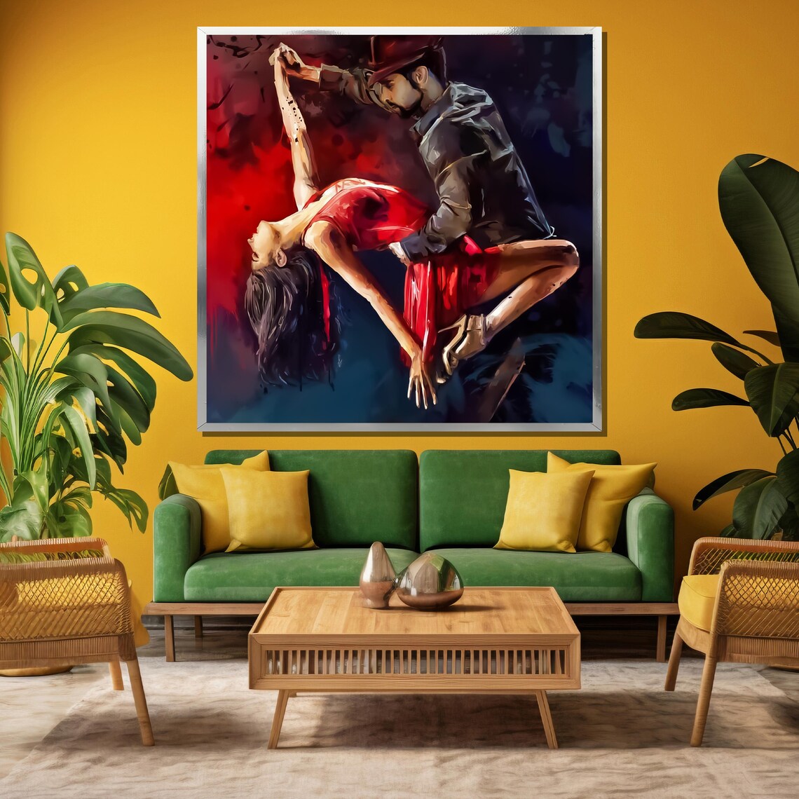 Dramatic Salsa Dip in Red Dress Moody Dark Night Oil Art Poster - Image 3