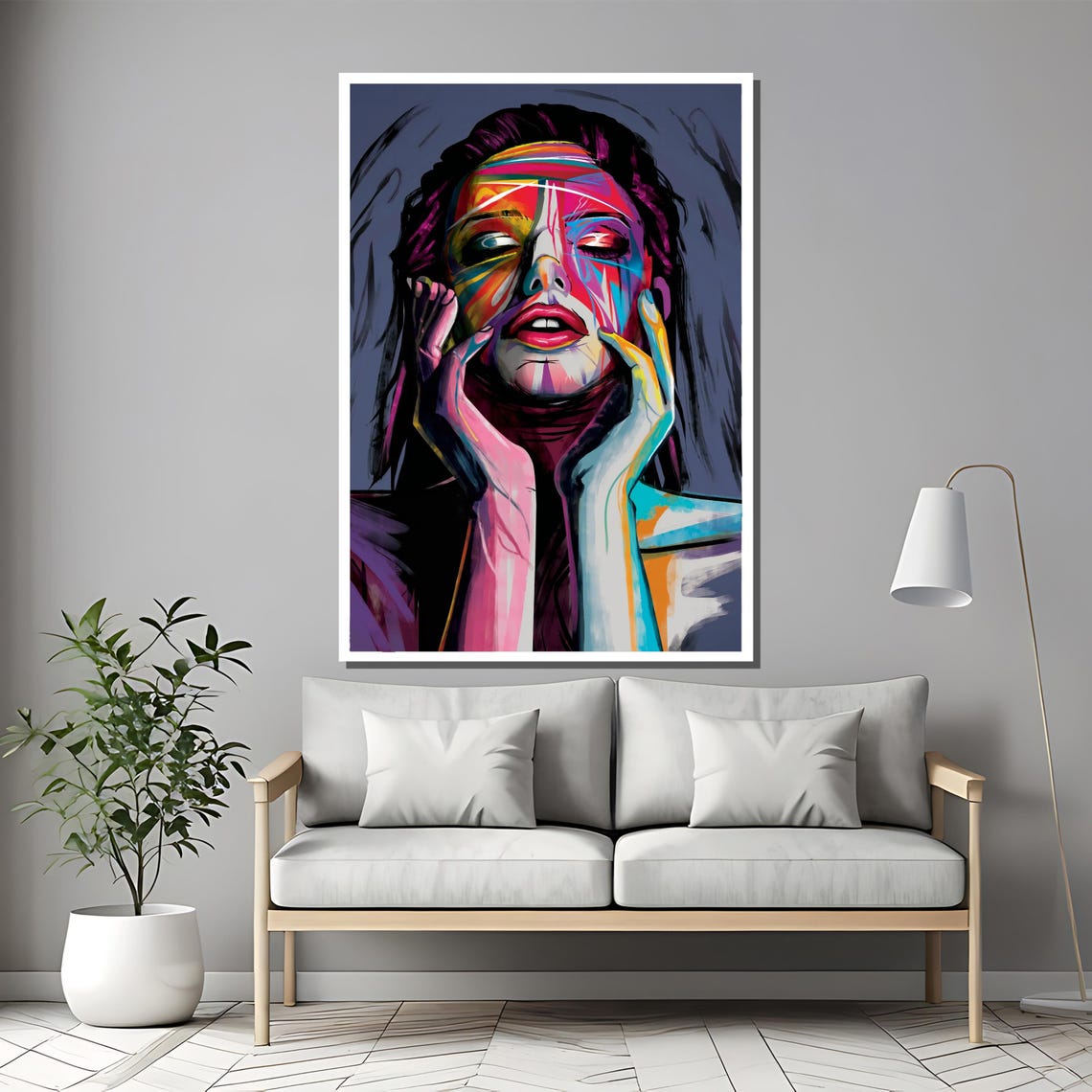 Neon Rainbow Woman Face Electric Pop Portrait Style Art Poster - Image 2
