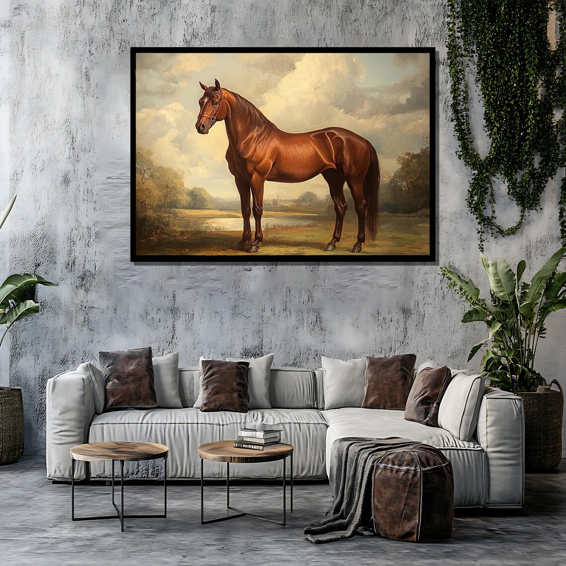 Chestnut Horse Standing in Pastoral Landscape Classic Art Poster - Image 4