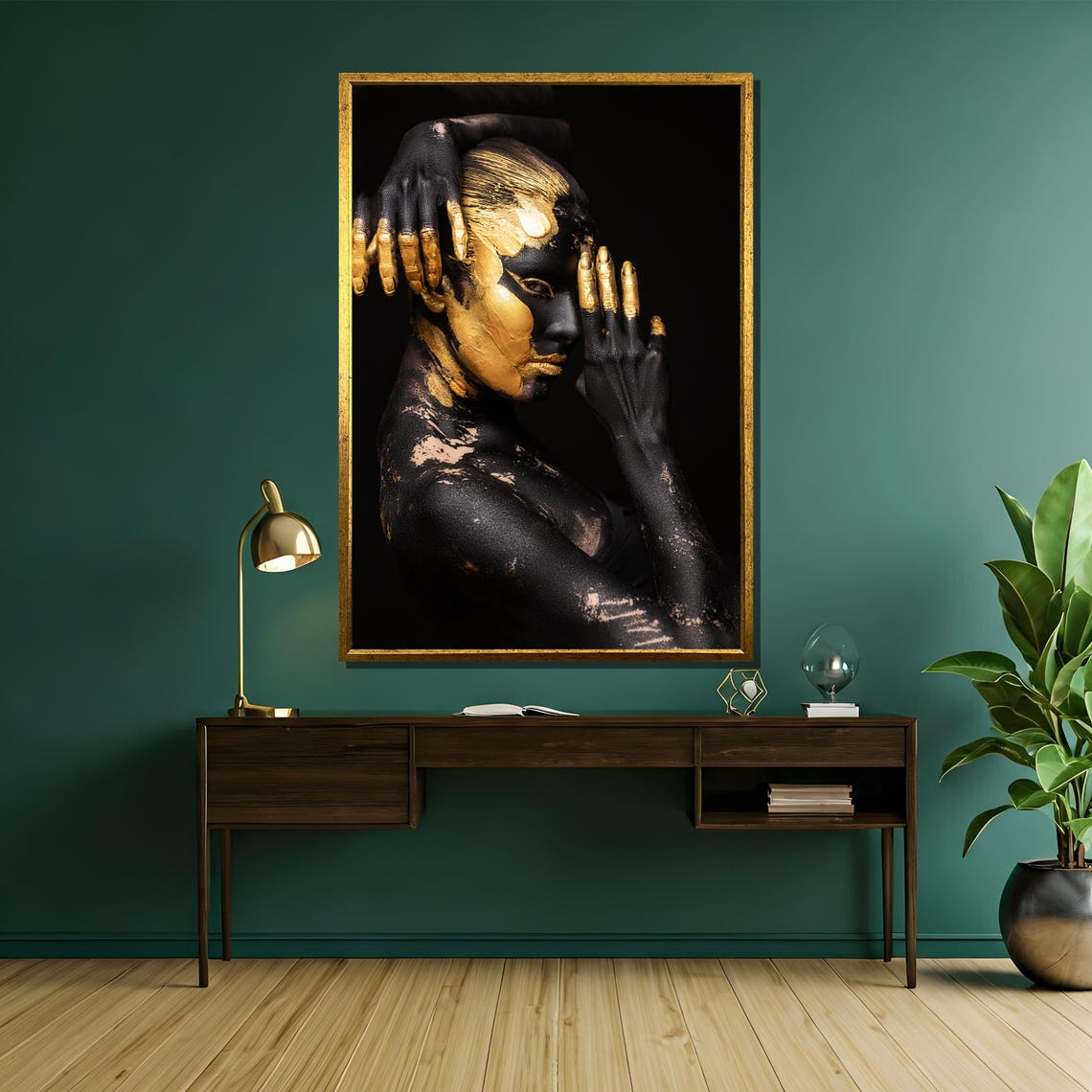 Dramatic Black And Gold Body Paint Woman Profile Luxury Art Poster - Image 5