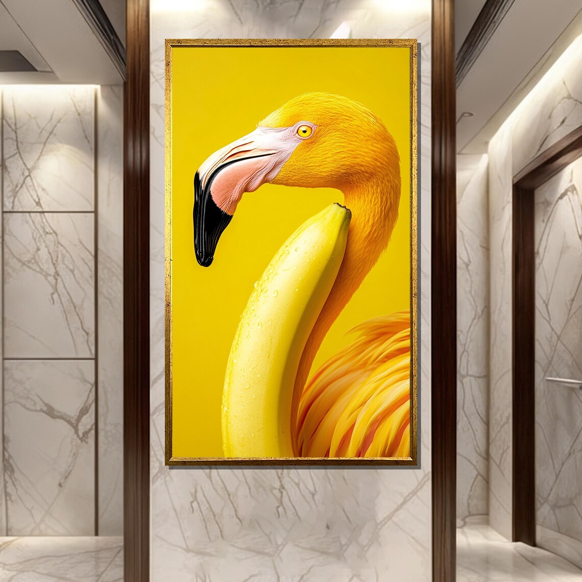 Banana Bird Surreal Yellow Flamingo Pop Art Quirky Fruit Poster