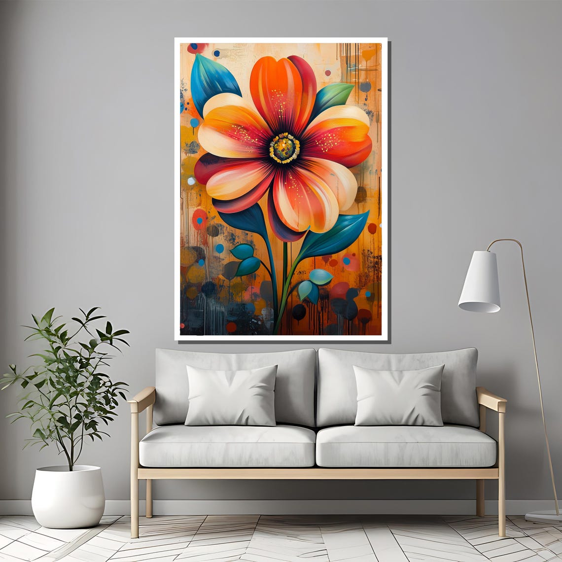 Vibrant Abstract Orange Flower Colorful Modern Bloom Wall Poster - Image 2
