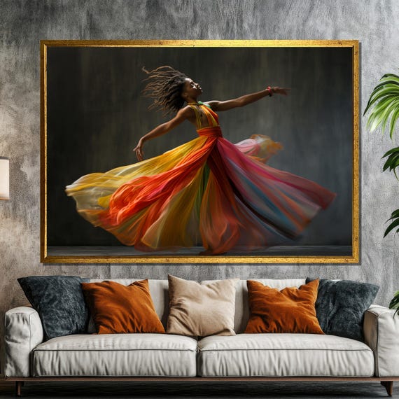 Vibrant Rainbow Dance Painting Graceful Woman Wall Art Gift For Artistic Home Decor And Dance Lovers