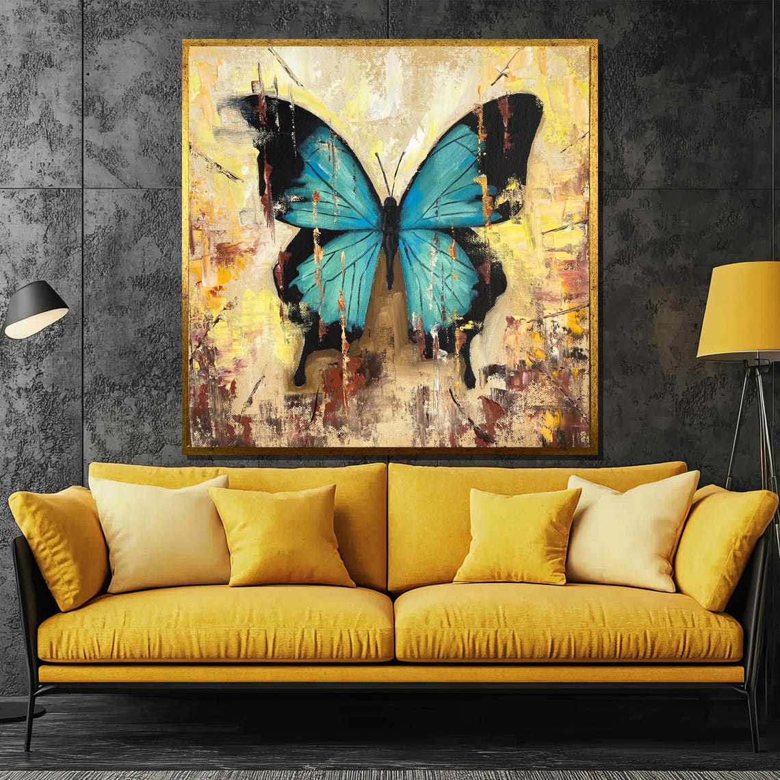 Blue Butterfly Painting Elegant Abstract Art Gift For Nature Lovers Perfect Wall Decor For Modern Interiors