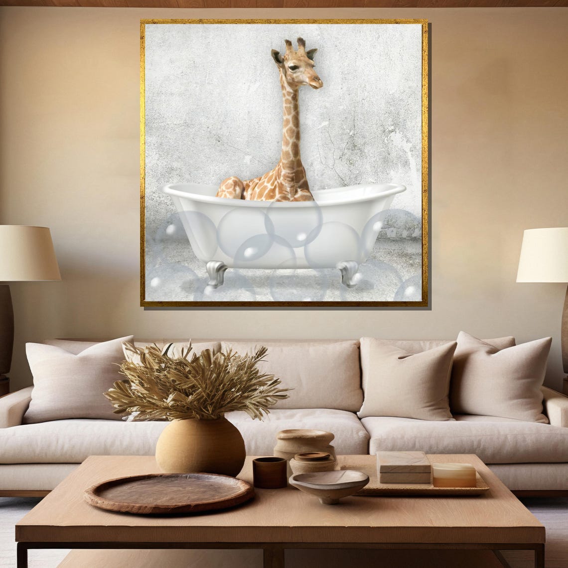 Whimsical Giraffe Soaking In A Bubble Filled Vintage Bathtub Poster - Image 5