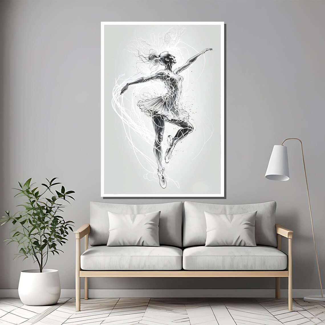Black and White Line Art Ballerina in Motion Sketch Art Poster - Image 2
