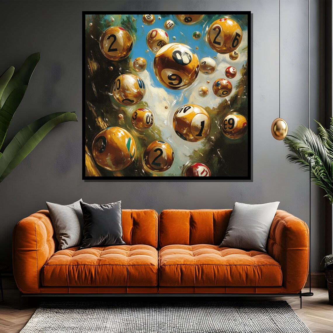 Surreal Golden Numbered Balls Floating in a Dreamy Blue Sky Poster - Image 4