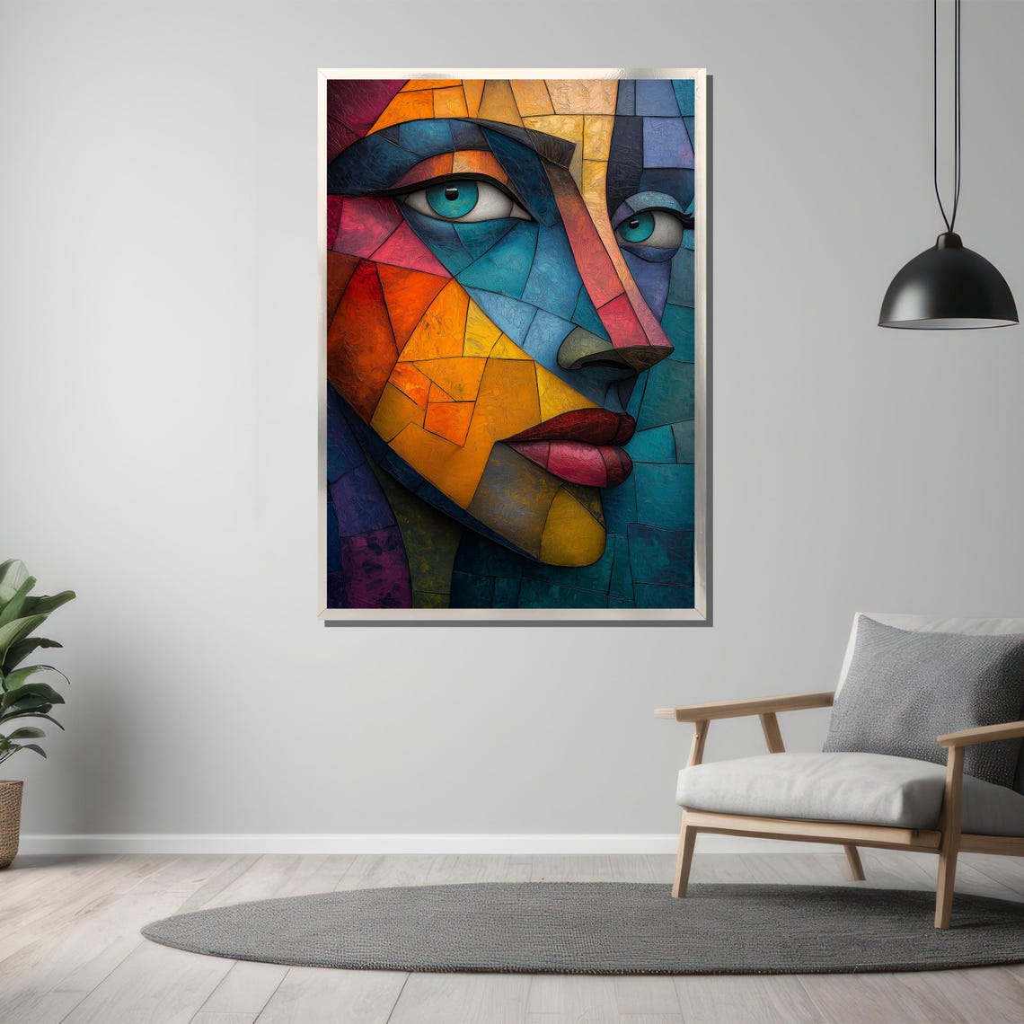 Colorful Geometric Mosaic Face Cubist Modern Portrait Art Poster - Image 3
