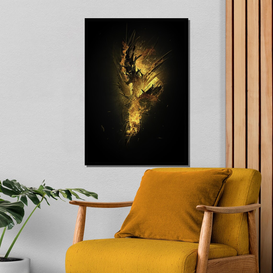 Dark Fiery Dragon Abstract Fantasy Black and Gold Flames Poster - Image 4