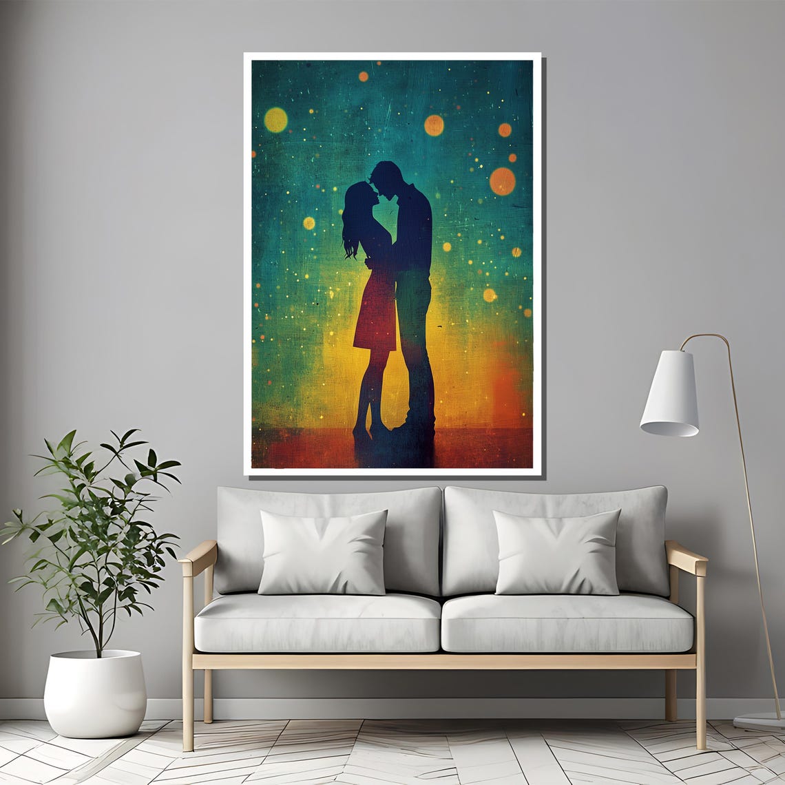 Silhouette Couple Kissing Under Starry Night Sky Romance Poster - Image 2