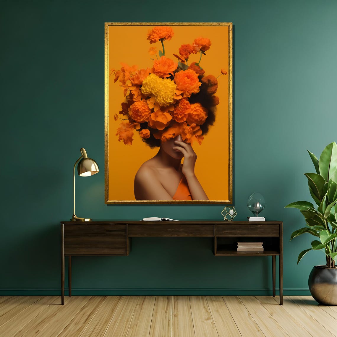Orange Floral Crown Woman Painting Bold And Vibrant Art Gift For Modern Home Decor And Unique Wall Accent - Image 5