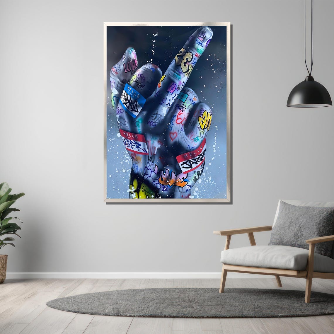Graffiti Hand Gesture Sticker Bomb Street Art Edgy Poster Gift - Image 3