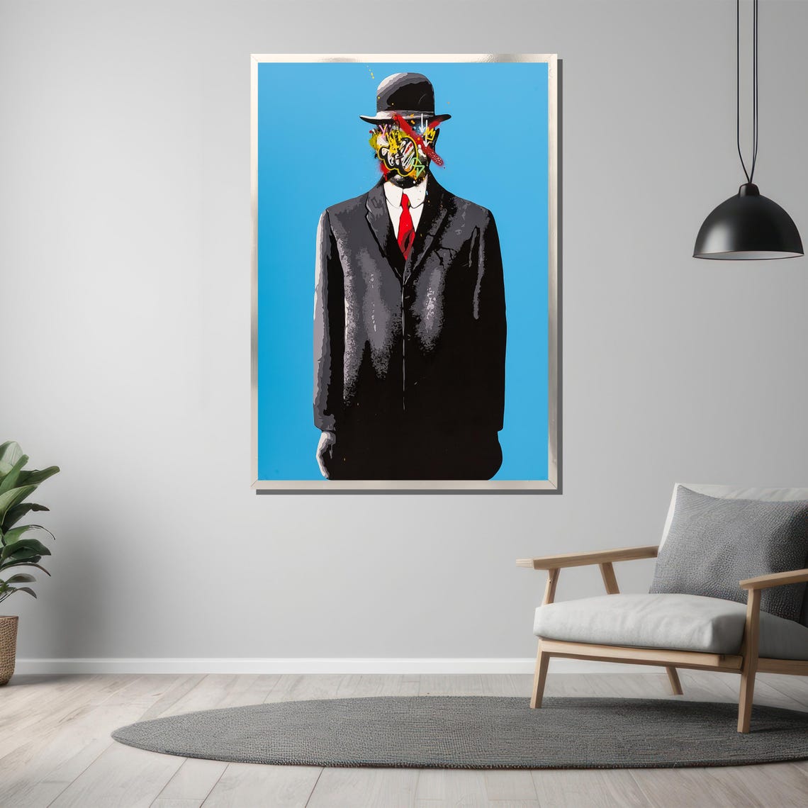 Magritte Inspired Bowler Hat Man Graffiti Face Surreal Poster - Image 3