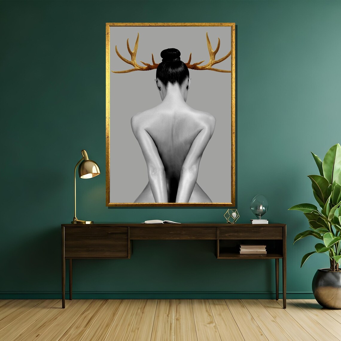 Surreal Golden Antlers Woman Portrait Statement Wall Decor Poster - Image 5