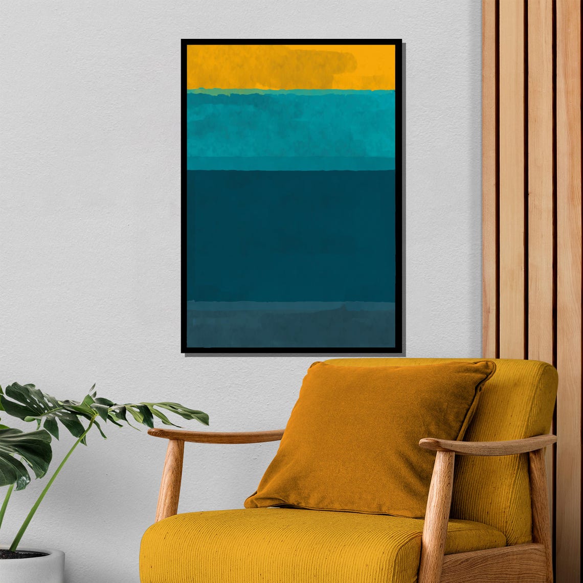 Vibrant Yellow Turquoise And Deep Teal Abstract Painting Bold Colorful Art Gift For Contemporary Wall Decor - Image 4
