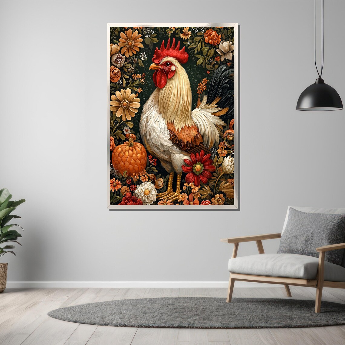 Rustic Rooster With Autumn Flowers Pumpkin Farmhouse Art Poster - Image 3