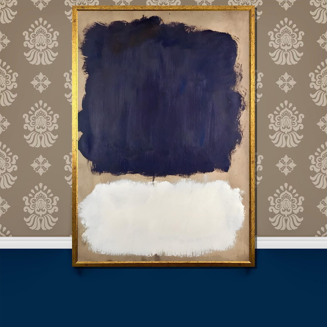 Navy Blue and White Color Field Rothko Inspired Abstract Poster