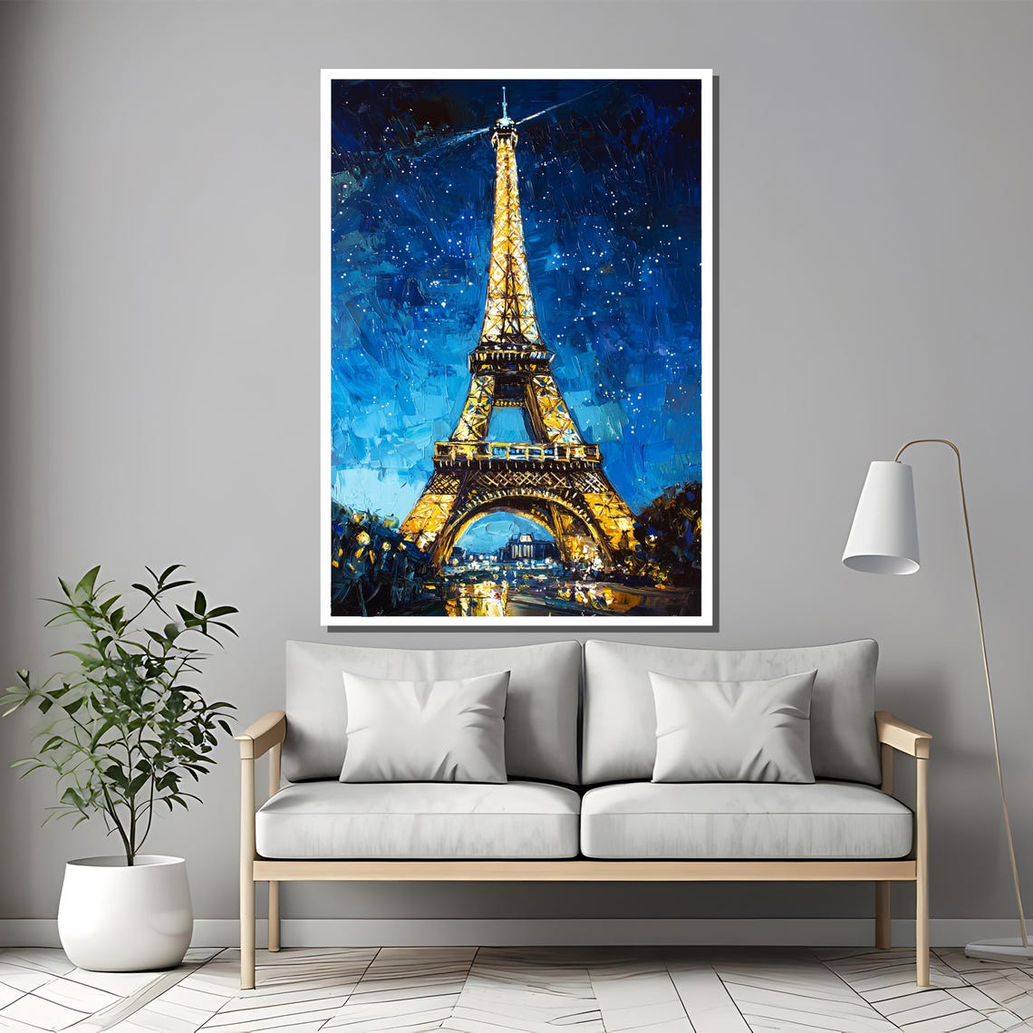 Eiffel Tower Illuminated At Night Under A Starry Blue Sky Poster - Image 2