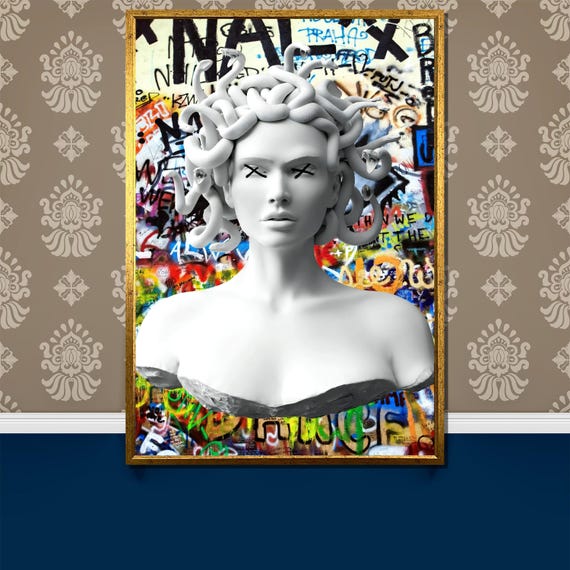 Graffiti Medusa Painting Bold Street Art Fusion With Greek Mythology For Modern Wall Decor And Unique Home Gift