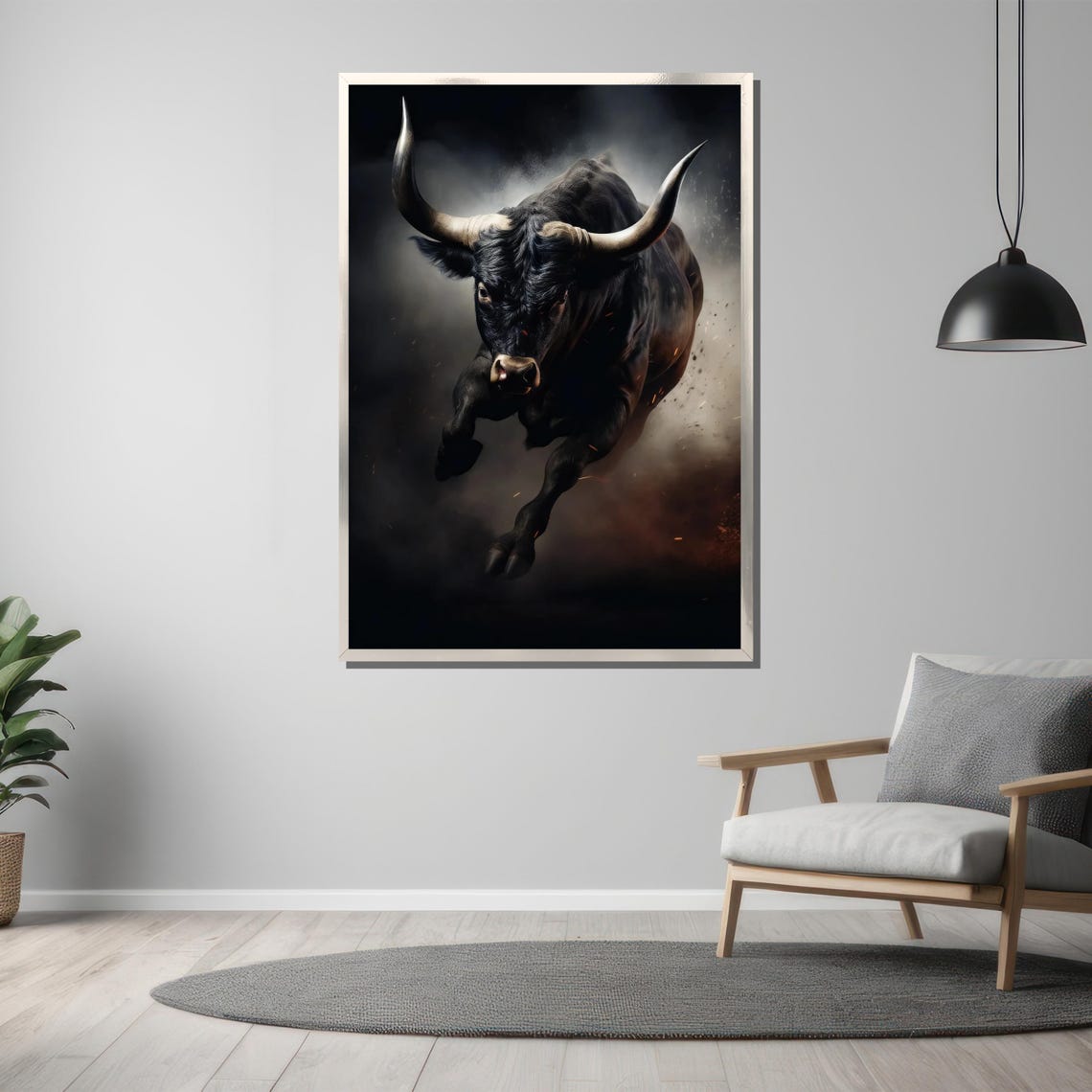 Dynamic Charging Bull Painting Bold Power And Strength Wall Art Gift Modern Animal Decor For Home And Office Spaces - Image 3