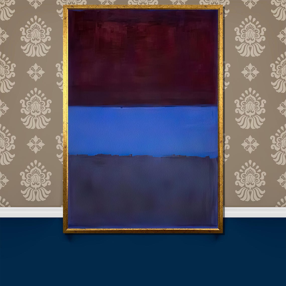 Deep Burgundy And Royal Blue Luxurious Color Field Statement Poster