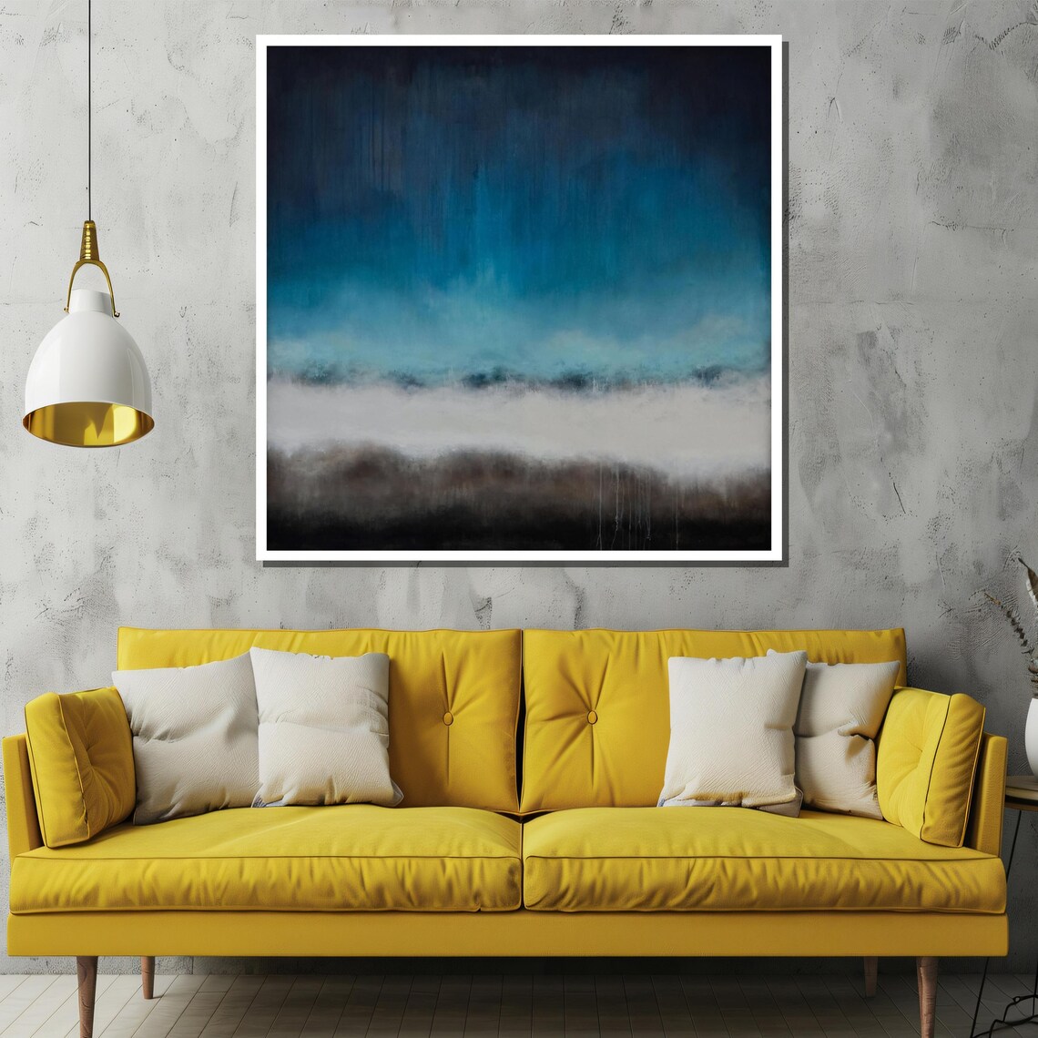 Moody Deep Blue Fog Abstract Horizon Contemporary Painting Poster - Image 3