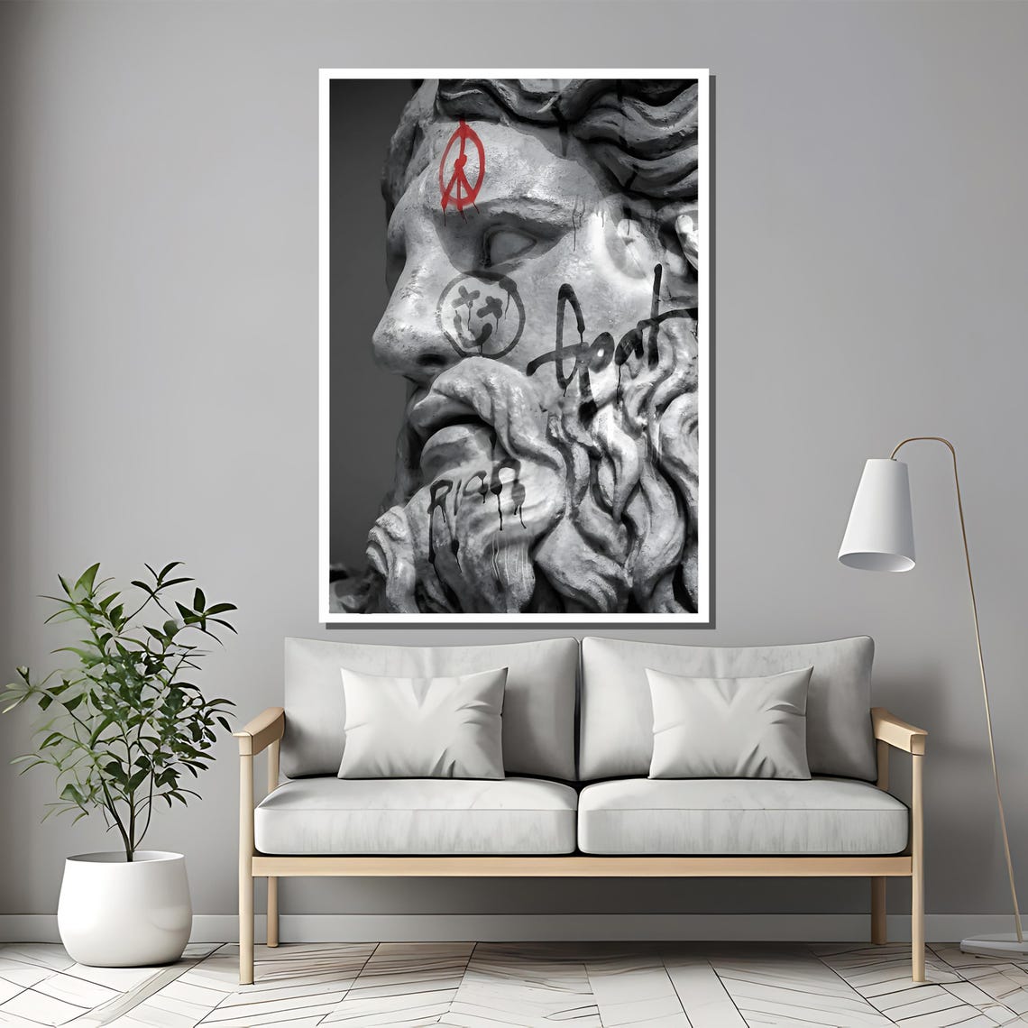 Bearded Statue Graffiti Peace Symbol Classical Art Rebellion Poster - Image 2