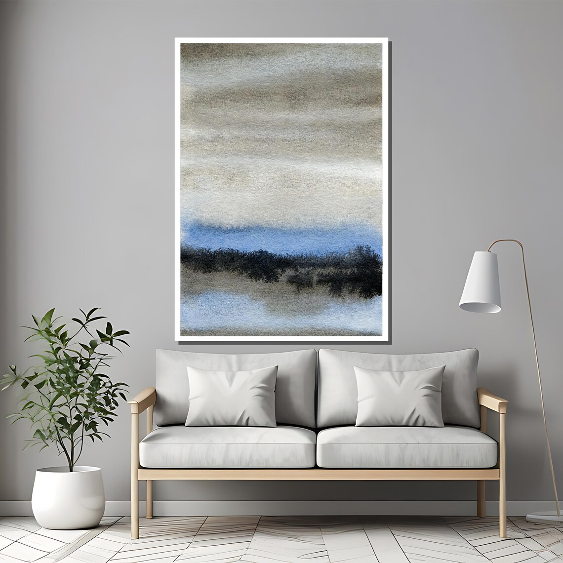 Misty Gray Blue Abstract Watercolor Landscape Serene Painting Poster - Image 2