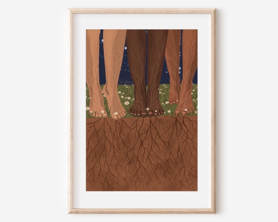 Earthing Fine Art Poster Print, Boho Nature Illustration