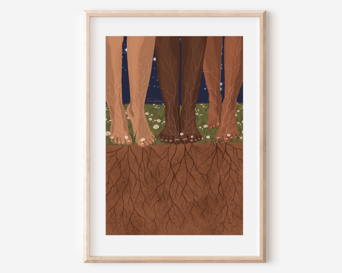 Earthing Fine Art Poster Print, Boho Nature Illustration