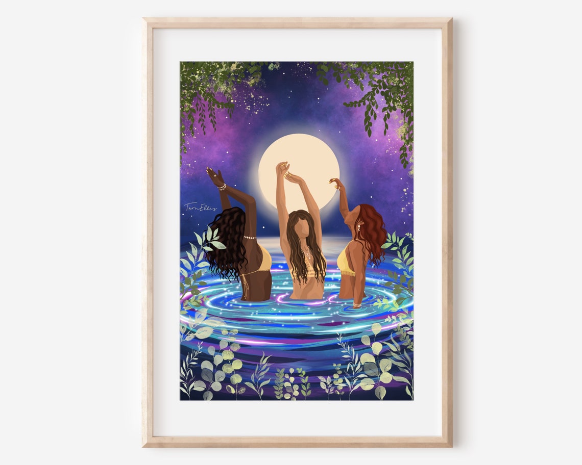 Moon Bathing Sisterhood Dance Under Full Moon Purple Night Poster