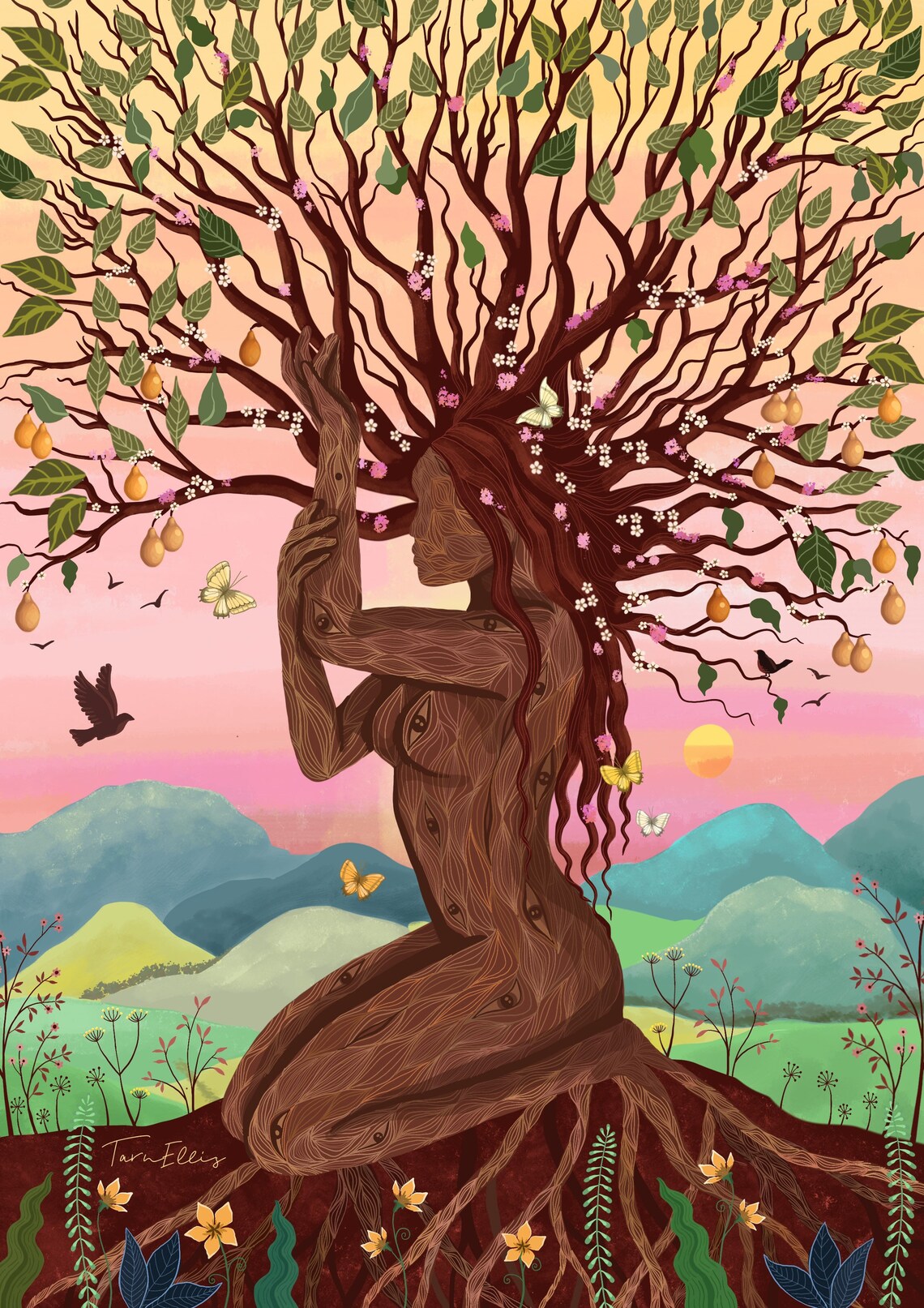 Pachamama Mother Earth Tree Roots Birds Art Print - Image 3